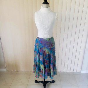 Ruffled, Floral Skirt in Beautiful Pastel Shades, Size M, top for display only